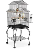 Yaheetech Vogelkäfig, Vogelvoliere auf Rollständer Vogelhaus abziehbare Ständer schwarz 60 cm x 60 cm x 140 cm