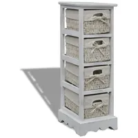 VidaXL Holz-Schränkchen mit 4 Flechtkörben Weiß