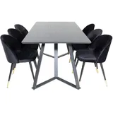 VCM Ebuy24, Essgruppe Esstisch schwarz und 6 Velvet Esszimmerstühle Velour schwarz, Messing dekor.