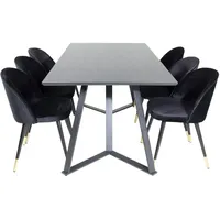 VCM Ebuy24, Essgruppe Esstisch schwarz und 6 Velvet Esszimmerstühle Velour schwarz, Messing dekor.