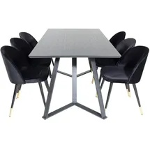 VCM Ebuy24, Essgruppe Esstisch schwarz und 6 Velvet Esszimmerstühle Velour schwarz, Messing dekor.