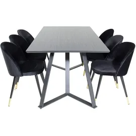 VCM Ebuy24, Essgruppe Esstisch schwarz und 6 Velvet Esszimmerstühle Velour schwarz, Messing dekor.
