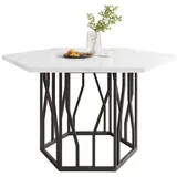 Tongtong Esstisch sechseckiger Marmor-Esstisch mit schwarzerem Metallzweiggestell (1Tisch), schlichter ästhetischer Couchtisch weiß