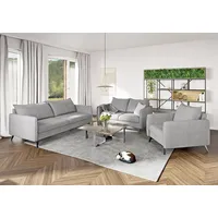 S-Style Möbel Polstergarnitur 3+2+1 Azalea mit Schwarz Metall Füßen aus Luxusmikrofaser, (1x 3-Sitzer-Sofa, 1x 2-Sitzer-Sofa, 1x Sessel), mit Wellenfederung silberfarben