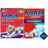 Somat All in 1 Extra Spülmaschinen Tabs (54 Tabs), strahlende Sauberkeit, verkrustete Rückstände & Somat Spezial Salz 1,2Kg