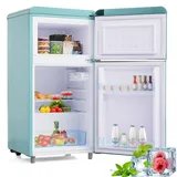 Retro Kühlschrank Mit Gefrierfach 72l, Kühl-gefrierkombination Klein, Zweitüriger Mini Kühlschrank Leise 39db, Freistehend, Cyan, 46x45x91cm