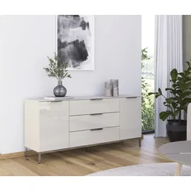 Rauch Kombikommode RAUCH "Kommode Türkommode Sideboard Kombikommode FLIPP mit Glasfront", beige (beige, glas beige (champagner)), B:160cm H:71cm T:42cm, Holzwerkstoff, Sideboards, Kombikommode, 2-türig, 3 Schubladen, Soft-Close-Funktion, Oberboden und Front