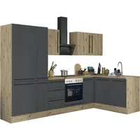 kochstation Winkelküche L-Form 300 x 165 cm schwarz