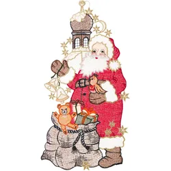 Fensterbild "Fensterbild "Santa Claus"(langer Mantel) farbig", rot (bunt), B:18cm H:37cm, Polyester, W. REUTER & SOHN - PLAUENER SPITZE, Fensterbilder, Fensterdekoration