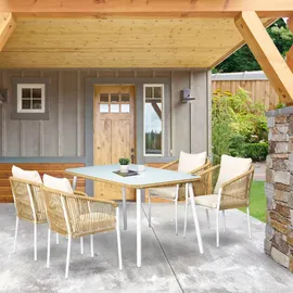 Outsunny 5-tlg. Rattan Gartenmöbel Set Esstisch mit 4 Stapelstühlen Kissen Gelb