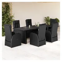 VidaXL 7-tlg. Garten-Essgruppe mit Kissen Schwarz Poly Rattan