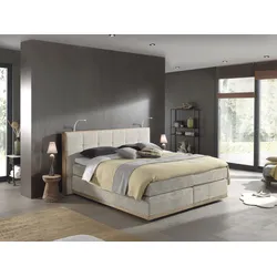Boxspringbett PLACES OF STYLE "Vinton", beige, B:180cm L:213cm, Komplettbetten, Boxspringbett, aus Eiche, mit LED-Beleuchtung, verschiedene Härtegrade (auch H4)