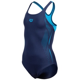 Arena Mädchen Girl's Pro Back Graphic One Piece Swimsuit, Navy-Turquoise, 128 EU