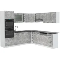 Vicco Eckküche, Grau, Weiß, Holzwerkstoff, L-Form,Formgebogen, 247x81.6x60 cm, Küchen, Eckküchen, Eckküchen ohne Geräte