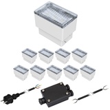 ledscom.de 10er-Set LED Pflasterstein CUS Bodenleuchte für außen, warm-weiß, 230V, 8x5cm