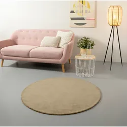 Teppich MY HOME "Shirley, handgewebter Viskose-Teppich, farblich changierend" Gr. 10, beige, H:12mm Ø:120cm, Viskose, Teppiche, Handweb Teppiche, Wohnzimmer, Schlafzimmer, Esszimmer