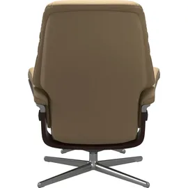Stressless Relaxsessel STRESSLESS "Sunrise", beige (sand paloma), B:92cm H:105cm T:80cm, Leder PALOMA: PALOMA ist ein durchgefärbtes Semianilin-Möbelleder mit natürlicher Narbung., Sessel, Relaxsessel, mit Hocker, mit Cross Base, Größe S, M & L, Holzakzent Braun