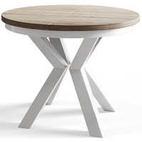 Runder Esszimmertisch LOFT, ausziehbarer Tisch Durchmesser: 120 cm/200 cm, Wohnzimmertisch Farbe: Beige, mit Metallbeinen in Farbe Weiß