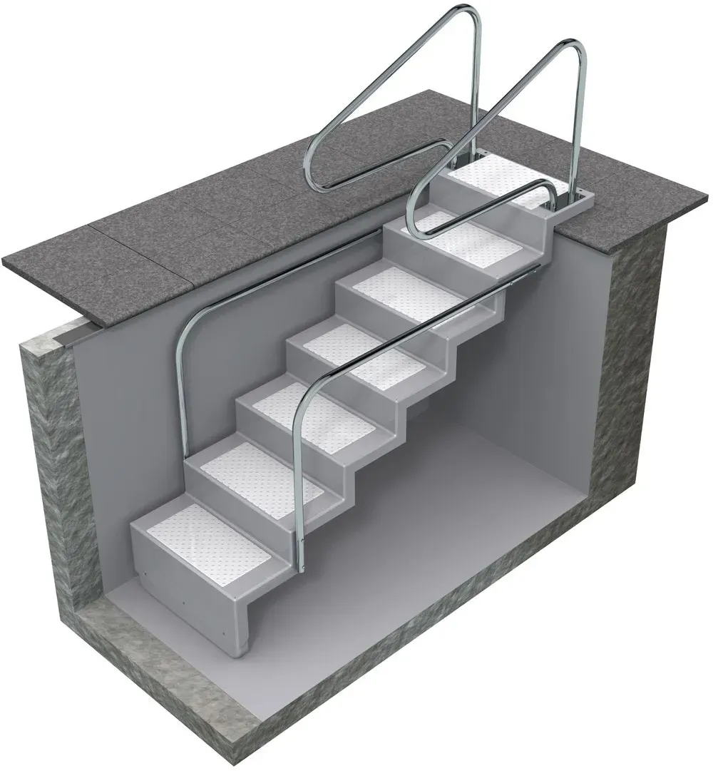 Treppe ELEGANZ 80 Randbefestigung 6-stufig für Universal-Einbau aus Polyester, Farbe: weiß
