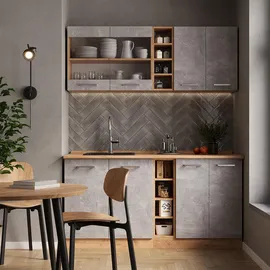 Vicco Küchenzeile R-Line 160 cm Grau/Goldkraft Eiche