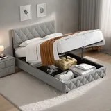 okwish Boxspringbett Polsterbett 160 x 200 cm mit Kopfteil in Knopfnahtverzierung, Hydraulisches Stauraumbett mit Bettkasten Stauraum, Doppelbett J... - Hellgrau