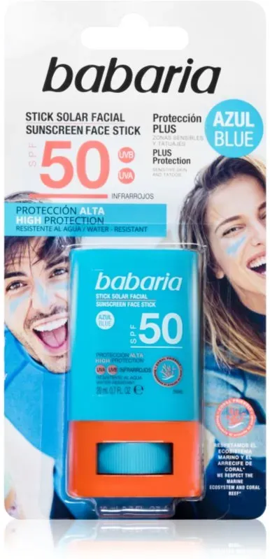 Babaria Blue Face Sun Stick Schützende und nährende Sticks für das Gesicht und empfindliche Partien SPF 50 20 ml
