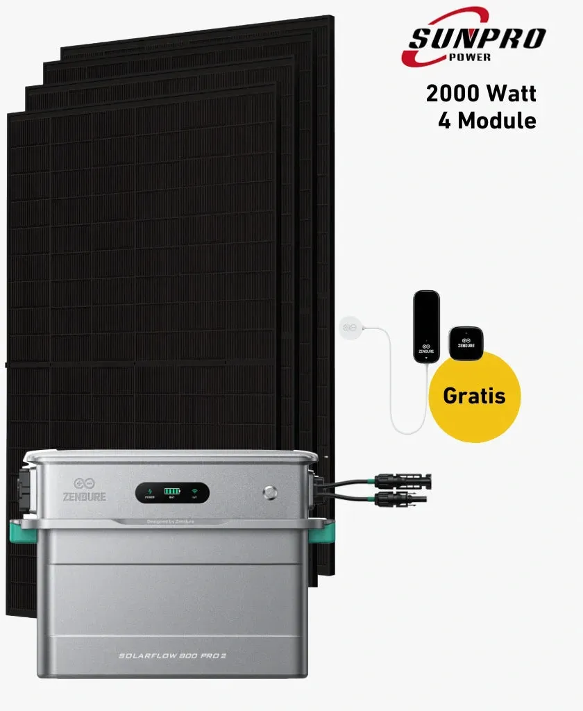 Balkonkraftwerk Balkonkraftwerk Balkonstrom Balkonkraftwerk 2000W mit Speicher | 4xZusatzspeicher |Fassadenhalterung 90Grad | 2xSolarmodul | Zendure SolarFlow 800 Pro 2 |Kabel 5m - 0 % MwSt. (gem. § 12 Abs. 3 UStG)