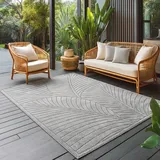 Carpettex Kurzflor Teppich 160x230 cm Grau Wohnzimmer, Schlafzimmer, Küche, 3D Hoch-Tief-Effekt, Skandinavisch Boho Motiv, für Outdoor Bereich geeignet
