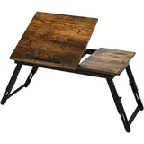 VASMIA Laptoptisch für Bett und Couch, Klapptisch, Frühstück Serviertablett mit klappbaren Beinen, höhenverstellbar, Bett Regal,zusammenklappbar, vintagebraun