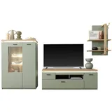 MCA Furniture Wohnwand 3-teilig, LED, Salbei grün/Eiche Evoke, Dekor / 324x198x44 (BxHxT) grün