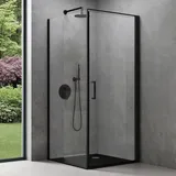 SoGood doporro Eck-Duschkabine 75x90x195cm Eckdusche in schwarz mit Hebe- und Senkmechanismus ESG-Sicherheitsglas Klarglas inkl. beidseitiger
