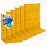 NYVI Hochlehnerauflage Hochlehner Auflagen 6er Set Barcelona - Gartenstuhlauflagen 118x50cm, (6 St), Stuhlauflage, Sitzauflage mit Halteband, UV-fest gelb