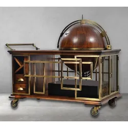 Casa Padrino Luxus Vintage Stil Servierwagen Braun / Schwarz / Messing / Grün 136 x 77 x H. 122 cm - Hotel Trolley mit Globus Weinflaschenhalter - Luxus Accessoires - Vintage Stil Accessoires