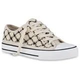 VAN HILL Damen Sneaker Low Flach Spitze Bequem Schuhe 215782 Beige Schwarz 42 - 42 EU