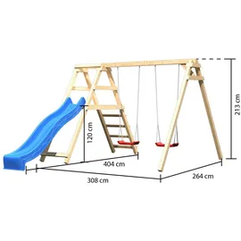 Karibu Doppelschaukel Felix mit Klettergerüst und Rutsche blau