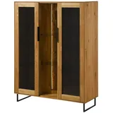 Massivmoebel24 Highboard Wildeiche 112x43x145 natur geölt LINDAU #18 - 2 Jahre Gewährleistung - mind. 14 Tage Rückgaberecht - Beige