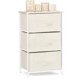 Relaxdays Regalsystem, 3 Stoff-Schubladen, universale Schubladenbox, Metall und Holz, HxBxT: 73 x 45 x 30 cm, beige