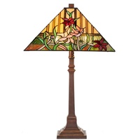 Casa Padrino Luxus Tiffany Tischleuchte mit Blumendesign Braun / Mehrfarbig 40 x 40 x H. 62 cm - Tiffany Lampe mit handgefertigtem Glas Lampenschirm