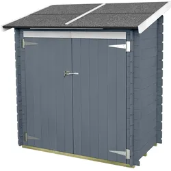MAESTRO FERRETERO Angebautes Gartenhaus Bh16 Ambrogio 155x85 aus naturbelassenem Fichtenholz 16 mm, grau gestrichen, mit Doppeltür, Dach und Boden