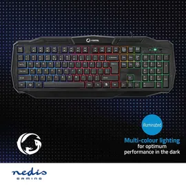 Nedis Gaming Keyboard - USB 2.0 - Folientasten - LED - US international - US-Layout - Stromversorgung über USB - Netzkabellänge: 1.50 m - Gaming