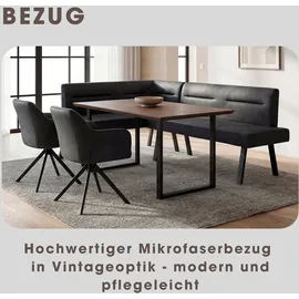 byLIVING "MONTREAL", anthrazit, schwarz, B:181cm H:87cm T:56cm, Stahl, Stoff, Sitzbänke, Eckbank, Microfaser, bis 330 kg, Taschenfederkern, Ziernaht im Rücken