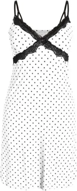 IZURIA Trägerkleid mit schmalem V-Ausschnitt aus Spitze und weißen Polka-Dots, Größe M