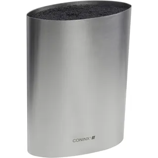 Coninx Messerblock ohne Messer - Messer mit Borsteneinsatz - Knife Block without Knives in Silber - Universal Messerblock unbestückt Edelstahl – Messerständer leer – Küchenmesser Aubewahrung