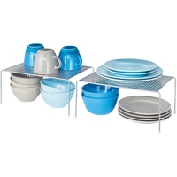 mDesign 2er-Set Geschirrablage für die Küche – freistehendes Tellerregal aus Metall – großes Küchenregal für Tassen, Teller, Lebensmittel usw. – silberfarben