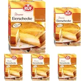 RUF Eierschecke Kuchen, Backmischung für einen cremigen Käsekuchen sächsischer Art mit Quark-Füllung und Scheckenmasse (Packung mit 5)