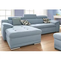 Ecksofa SIT & MORE "Andiamo L-Form" Sofas Gr. B/H/T: 270cm x 93cm x 165cm, Struktur, Recamiere links, ohne Bettfunktion, blau (hellblau) wahlweise mit Bettfunktion, inklusive Kopfteilverstellung