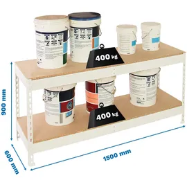 Proregal Schwerlastregal MINI WOOD YETI TWO HxBxT 90x150x60cm | Fachlast 400kg | Weiß