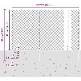vidaXL Zaun mit Pfosten 1,4 x 10 m Silber/Stahl