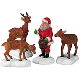 Lemax Weihnachtsmann füttert Rentiere, Set mit 4 Figuren, Weihnachts-Kollektion