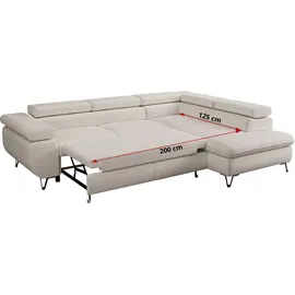 MKS Meble Ecksofa Wohnlandschaft L-Form mit Schlaffunktion und Bettkasten, Schlafsofa mit Bettkasten, Sofa mit Einstellbare Kopfstützen, Peter L... - Beige